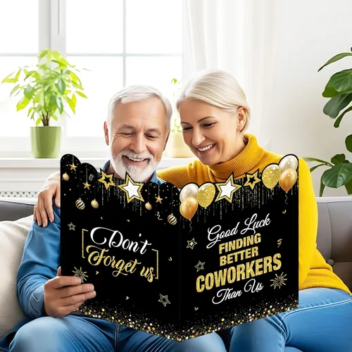 Miniatura 6 de Tarjeta de felicitación de despedida jumbo de color negro y dorado, grande, con texto en inglés "We Will Miss You", tarjetas para firmar tarjeta
