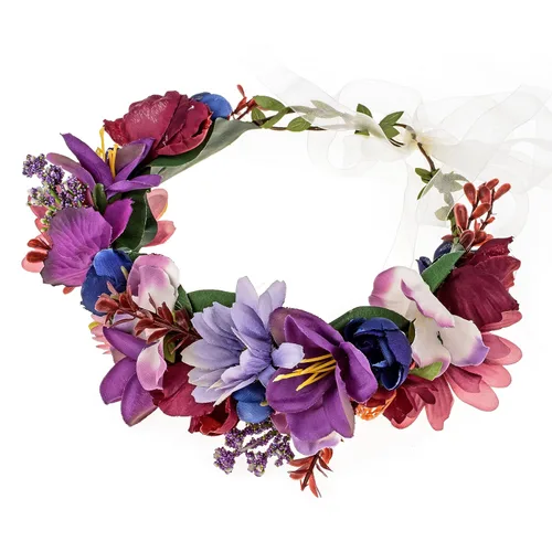 Miniatura 2 de DreamLily Corona de pelo de peonía para sesión de fotos, corona de flores de bosque de maternidad BC44, Estilo 1 Púrpura Oscuro