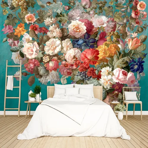 Miniatura 26 de Papel tapiz floral de peonía negra para dormitorio, flores botánicas moradas, hojas murales para sala de estar, fondo de TV, mural grande