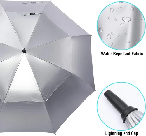 Miniatura 6 de G4Free Paraguas enorme de golf con protección UV, apertura automática, resistente al viento, paraguas de gran tamaño, extra grande, ventilado, doble
