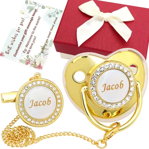 Miniatura 11 de Juego de chupete personalizado con nombre, sin BPA, dorado, plateado, rosa, oro rosa, lujoso, regalo ideal para recién nacidos (plateado)