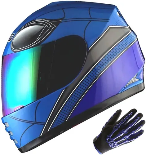 Miniatura 8 de WOW Casco integral para motocicleta, bicicleta urbana BMX MX para niños, color blanco brillante + guante MX con diseño de esqueleto