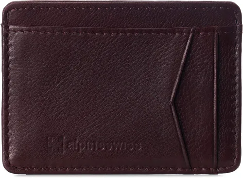 Alpine Swiss Cartera minimalista con bolsillo frontal de Oliver RFID para hombre, de piel, viene en una caja de regalo, Borgoña, Minimalista