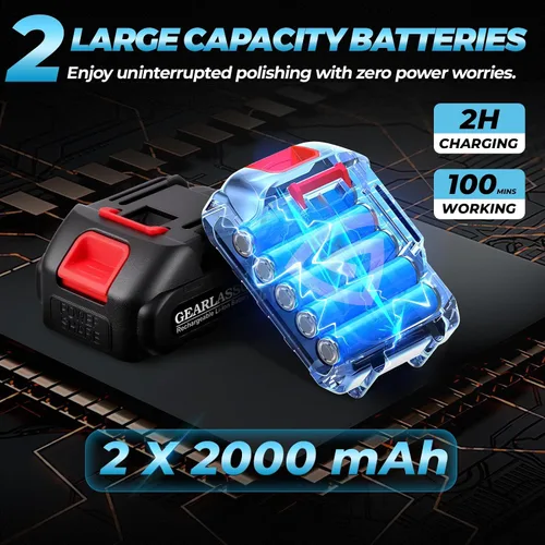 Miniatura 3 de Pulidora de búfer para automóvil con 2 baterías de 2000 mAh 21 V, 8 velocidades variables, máquina pulidora de automóvil inalámbrica con kit de Azul