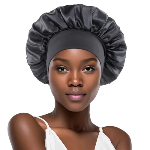 Miniatura 15 de Gorro de seda blanco para mujeres durmiendo, gorro de seda para dormir, trenzas de cabello rizado, gorra de satén grande para dormir, gorra de noche