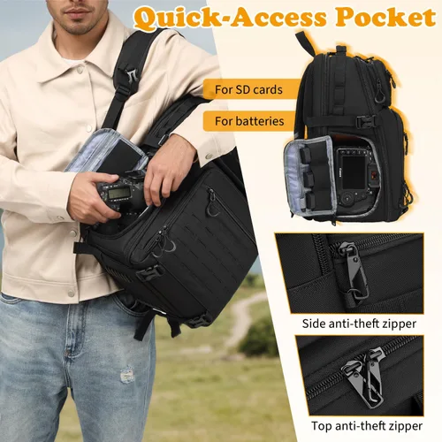 Miniatura 4 de HAMBOLY Mochila profesional para cámara, gran bolsa impermeable para fotografía DSLR/SLR/cámara sin espejo con soporte para trípode/compartimento