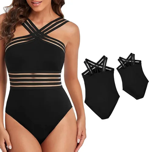 IFFEI Mommy and Me - Trajes de baño de una pieza para niña, traje de baño cruzado frontal, trajes de baño huecos, monokinis