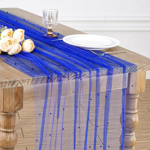 Miniatura 26 de LuoluoHouse Camino de Mesa de Perla para Centros de Mesa de Boda: Camino de Mesa de Perla de 10 pies, Decoración de Mesa de 29x120 Pulgadas de Tul