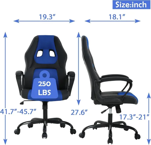 Miniatura 3 de Silla ergonómica para videojuegos, oficina, piel sintética, videojuegos, computadora ajustable con soporte lumbar, reposabrazos giratorio, trabajo