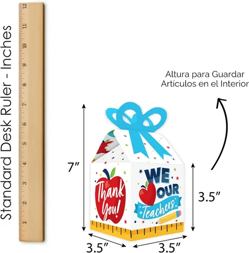 Miniatura 7 de Big Dot of Happiness Thank You Teachers - Cajas de regalo cuadradas - Cajas de lazo de agradecimiento al maestro - Juego de 12