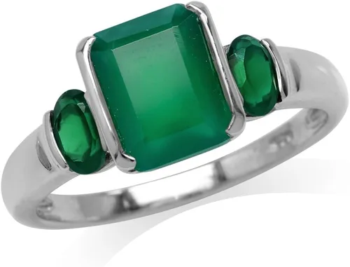 Silvershake Anillo de plata de ley 925 de 2,64 qt, 0.354 x 0.276in, forma de octágono natural, color verde esmeralda