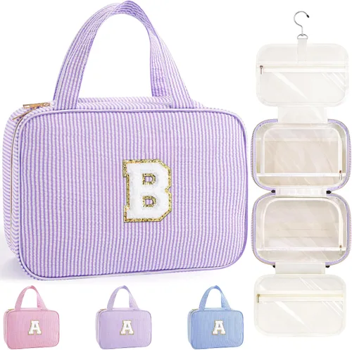 Miniatura 33 de TOPEAST Neceser colgante de viaje, bolsa de aseo personalizada con inicial, regalos de cumpleaños para mamá, hija, hermana, amigas, artículos Púrpura