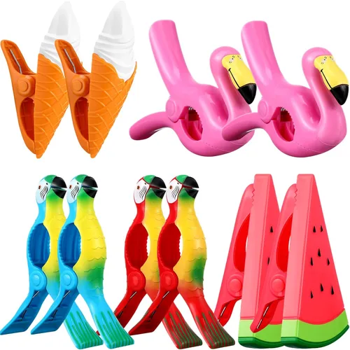 Miniatura 8 de CHENGU 10 clips para toallas de playa, clips para toallas, soportes para sillas de playa, tamaño gigante, pasadores de ropa de plástico, loro