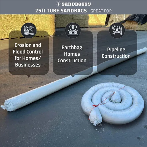 Miniatura 4 de Sandbaggy Bolsas de arena de tubo vacío de 25 pies con protección UV Ayuda a construir casas Earthbag más rápido Bolsa de arena protege hogares