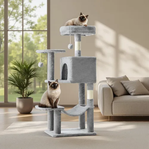 Miniatura 25 de Árbol grande para gatos de 66 pulgadas, torre de árbol para gatos de varios niveles con condominio, perchas, postes rascadores de sisal y hamaca