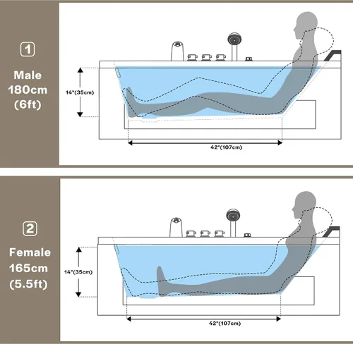 Miniatura 2 de Bañera de hidromasaje de 67 pulgadas con cromoterapia curativa, bañera de hidromasaje con calentador, bañera de hidromasaje calmante con cascada Joy