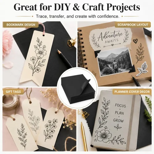 Miniatura 6 de psler - Papel de carbón para rastrear papel de transferencia de grafito, 30 piezas, papel de grafito negro para trazar patrones de dibujo