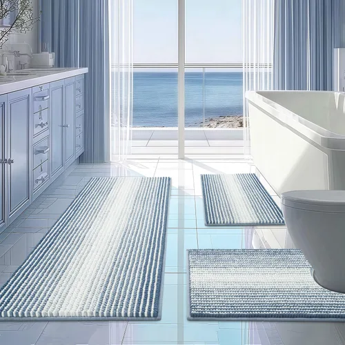 Miniatura 9 de BSICPRO Juego de alfombras de baño de 3 piezas, alfombrillas de inodoro en forma de U con contorno, juego de alfombrilla de baño, alfombrilla