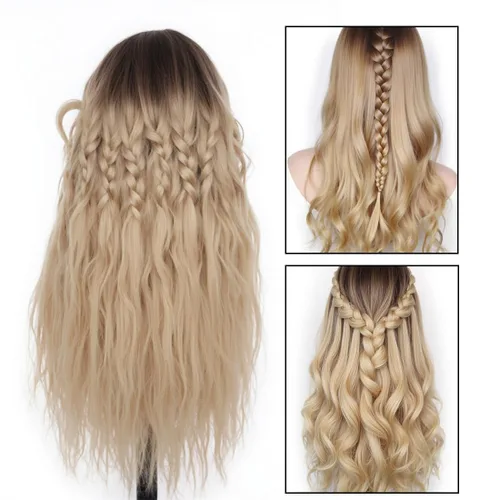 Miniatura 2 de Cabeza de maniquí de cabello humano con hombros y plataforma de 24 a 26 pulgadas, muñeca femenina, maniquí de entrenamiento, cabeza de maniquí