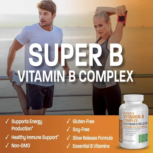 Miniatura 6 de Bronson Complejo de vitamina B Super B de liberación lenta sostenida + vitamina A 10,000 UI Fórmula premium sin OMG