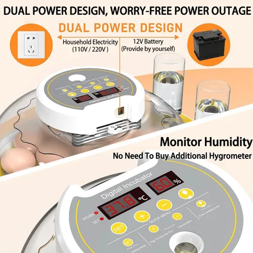 Miniatura 6 de Incubadora 18/60 para incubar huevos, incubadoras de huevos con pantalla de humedad, vela de huevos, girador automático de huevos, incubadora