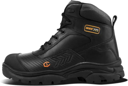 Jacata Botas de trabajo impermeables de cuero con punta suave/de acero para hombre, resistentes al aceite/antideslizantes de 6 pulgadas con suela de