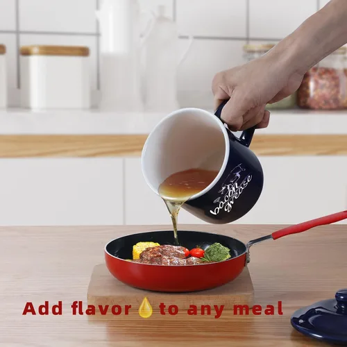 Miniatura 5 de ONTUBE Recipiente de grasa de tocino de cerámica con colador, contenedor de grasa para almacenamiento de aceite de cocina, azul marino