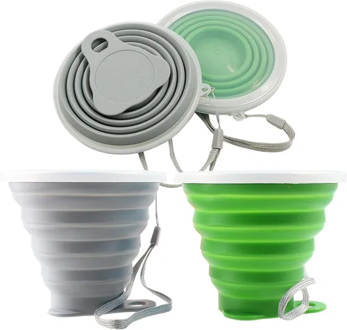 Miniatura 10 de Litoexpe 2 Pack Taza de Viaje Plegable de Silicona, Juego de Tazas de Camping Portátiles con Tapas, Gris y Azul Gris & azul