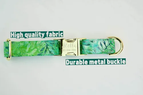 Miniatura 2 de Tropical Green Dog Collar w/Metal Buckle or Plastic Hand Made Custom Engraved Personalized Collar 1 inch Wide Designer Collars