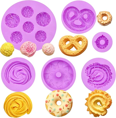 Moldes de silicona para galletas de chocolate, 6 paquetes de donas de caramelo, mini waffle, moldes para decoración de pasteles, adornos de