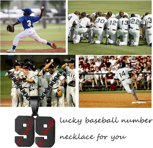 Miniatura 4 de Collar de béisbol de la suerte para niño, con número de camiseta del 00 al 99, cadena de acero inoxidable con dije de béisbol, regalo para hombre