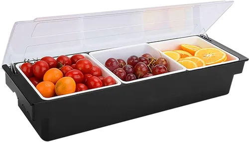 Miniatura 10 de Carrito de frutas, verduras y condimentos con tapa, 5 compartimentos extraíbles, bandeja de guarnición enfriada con hielo para camareros