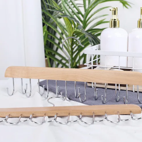 Miniatura 7 de JOHOUSE Organizador de cinturón para armario Max 42 cinturones, soporte de madera para sujetadores deportivos con 14 ganchos para hombres y mujeres