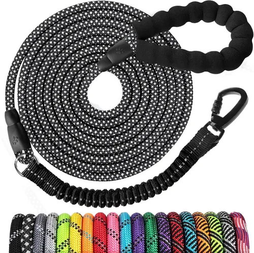 Miniatura 44 de Correa de perro de cuerda de 3 pies: correa resistente con gancho giratorio bloqueable, hilos reflectantes, bungee y asa acolchada - Correa