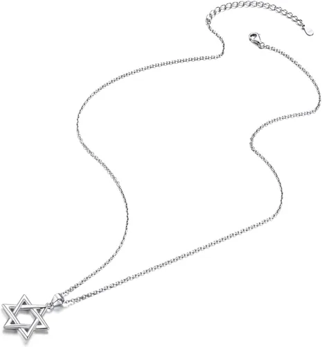 Miniatura 123 de U7 - Collar con Estrella de David para hombres y mujeres, dije hexagonal de acero inoxidable con cruz/piedra de rubí/collares clásicos judíos