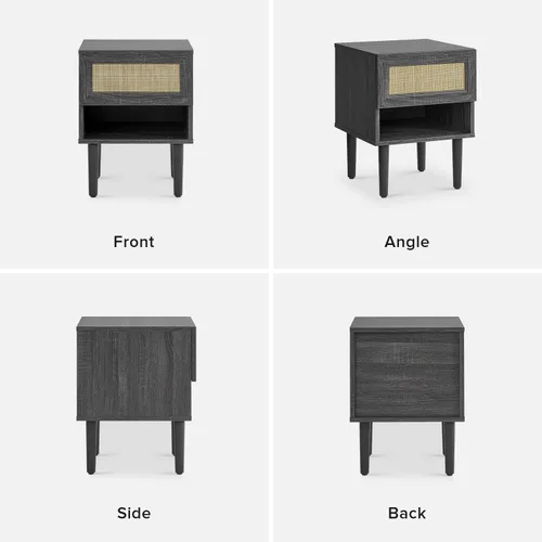 Miniatura 8 de Mopio - Mesita de noche Haylee de ratán, mesa auxiliar perfecta para sala de estar y dormitorio que complementa tu cama o sofá (carbón)
