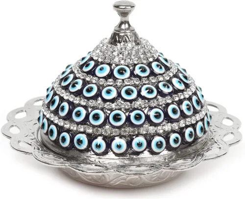 Alisveristime Evil Eye - Azucarero de aleación de zinc con tapa (plata)