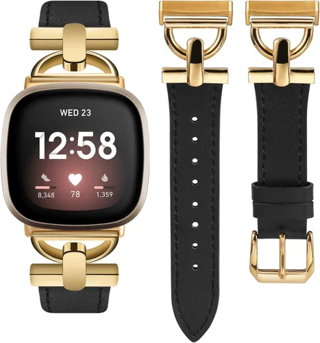 Miniatura 12 de Wearlizer Correa de cuero compatible con Fitbit Versa 3/4 Sense 2, correa de cuero elegante con hebilla de metal en forma de D para reloj