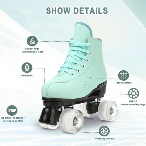 Miniatura 9 de Patines de ruedas para mujeres y hombres, zapatos altos de piel de vacuno, patines clásicos de doble fila, patines de cuatro ruedas para hombres