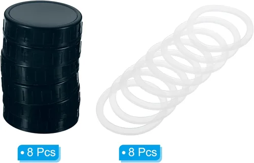 Miniatura 3 de PATIKIL Tapas de plástico de boca regular para tarros de 2.77 pulgadas, 1 juego/8 tapas para tarros de conservas con anillo de sellado de silicona