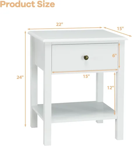 Miniatura 3 de Giantex Mesita de noche, mesa auxiliar de 2 niveles con cajón y estante de almacenamiento abierto, mesas de noche modernas, mesa auxiliar de madera