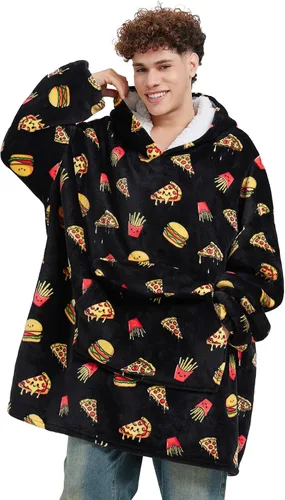 Fiosnow Sudaderas con capucha de pizza y papas fritas para mujeres y hombres, sudaderas con capucha de tamaño grande para adultos, manta portátil