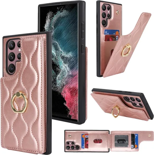 Miniatura 11 de Lipvina Funda para Samsung Galaxy S22 5G con tarjetero para mujer, tarjetero de crédito, soporte de anillo de soporte, funda tipo cartera