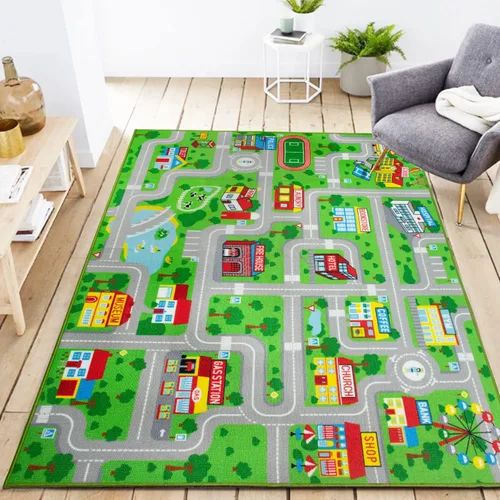 Yincimar Alfombra de juegos para niños, alfombra de juego con coche, vida urbana, tráfico, carretera, alfombra para niños, alfombra de 5 x 6 pies 6