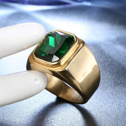 Miniatura 2 de Anillo de acero inoxidable chapado en oro con piedra cuadrada disponible en varios