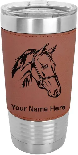 Miniatura 12 de LaserGram - Taza de 20 oz con aislamiento al vacío, con cabeza de caballo 2, grabado personalizado incluido (piel sintética, estilo béisbol)