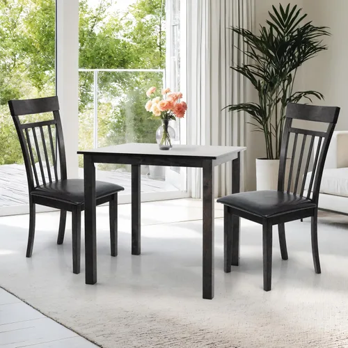 Juego de cocina de comedor de 3 piezas, mesa cuadrada y 2 sillas cálidas en acabado negro espresso
