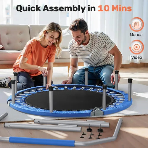 Miniatura 5 de BCAN SP2 - Mini trampolín plegable de 40/48 pulgadas, carga máxima de 330 libras/440 libras, rebote de fitness con mango de espuma ajustable, Azul