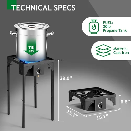 Miniatura 5 de Outvita Estufa de camping de gas portátil de 75,000 BTU, quemador de propano para exteriores con regulador de 20 psi, cocinilla individual de alta