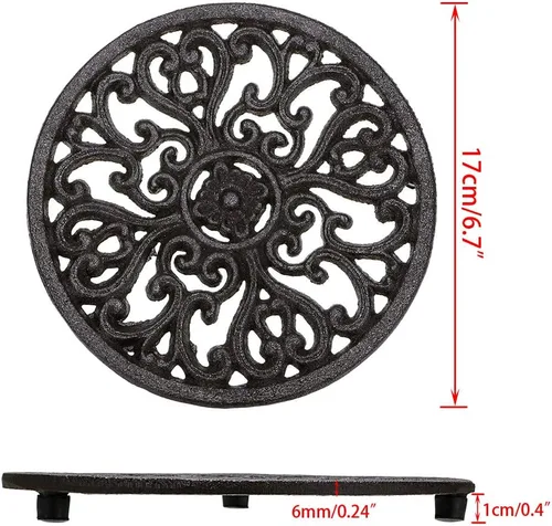 Miniatura 3 de Sumnacon 1 pieza de salvamanteles redondo de hierro fundido - 17 cm de diámetro, salvamanteles de hierro resistente al calor para platos calientes
